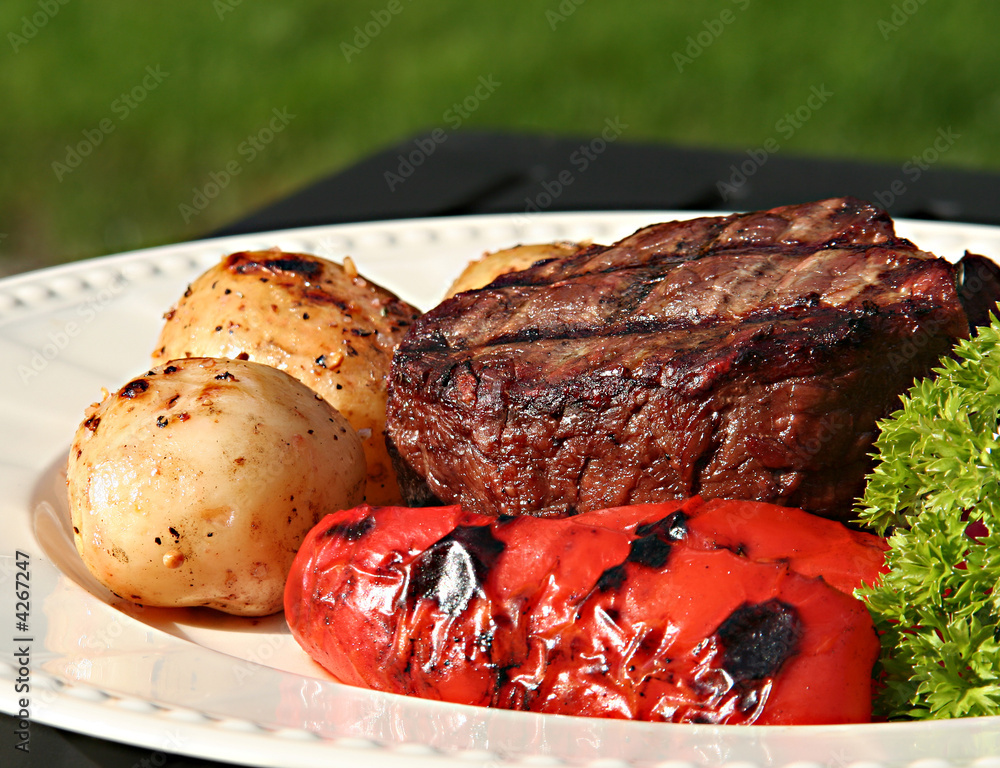 Barbecued steak dinner