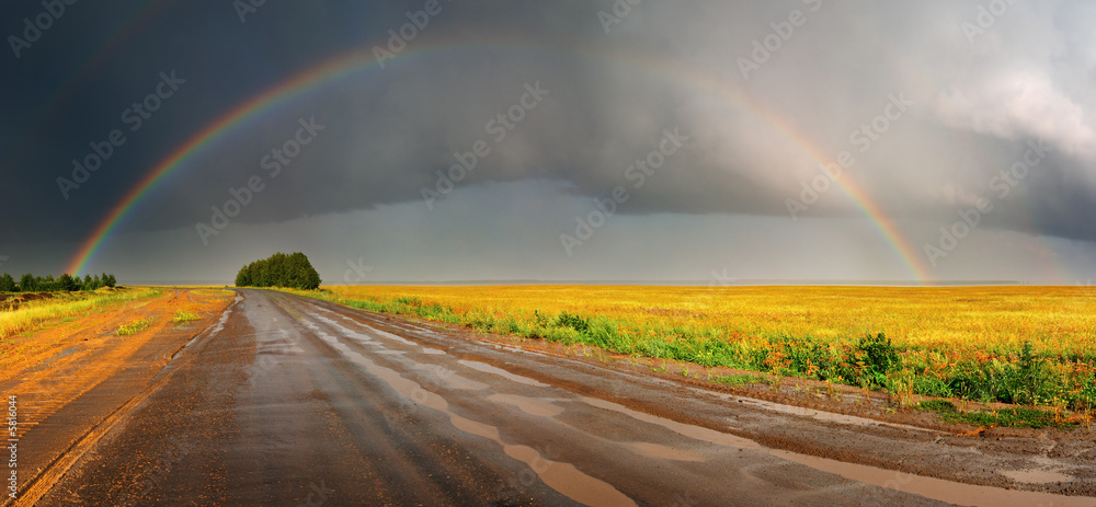 乡村道路和彩虹景观