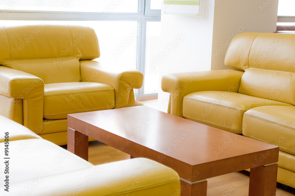 part of yellow leather elegant living room