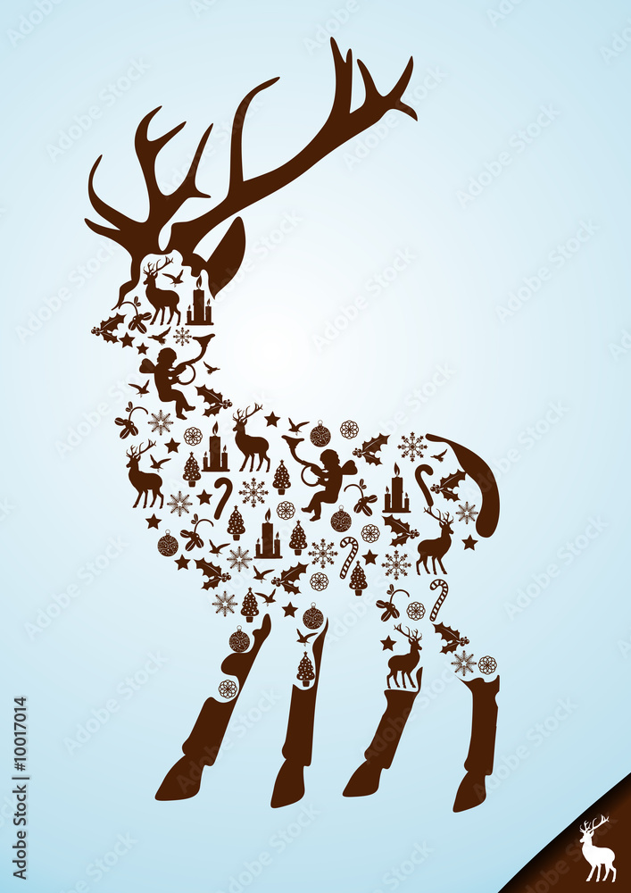 一只由圣诞元素组成的冬季雄鹿。