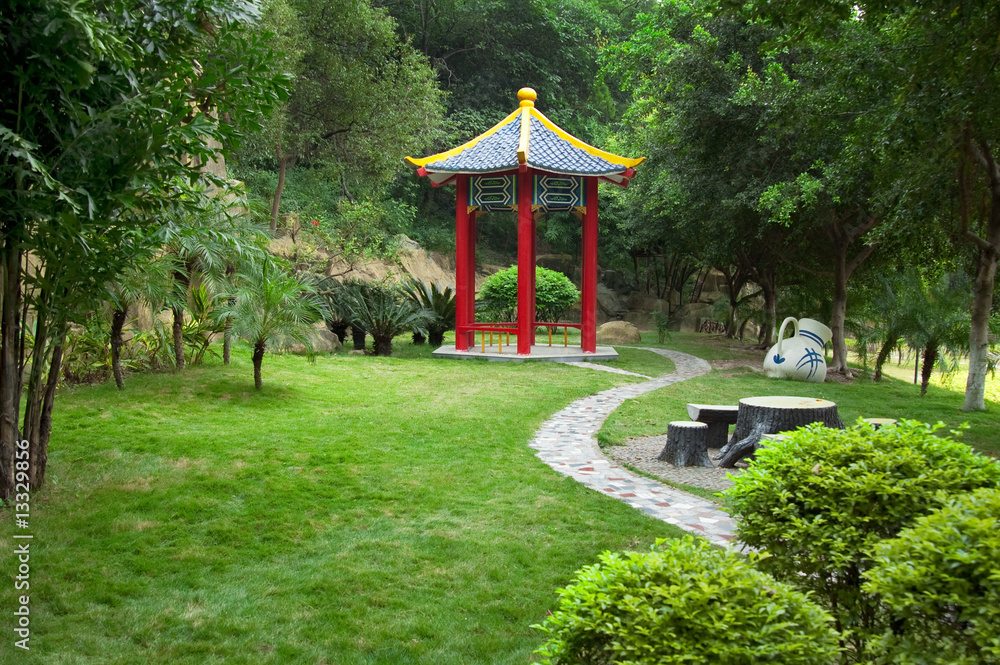 Chinese old-fashioned gazebo in springtime