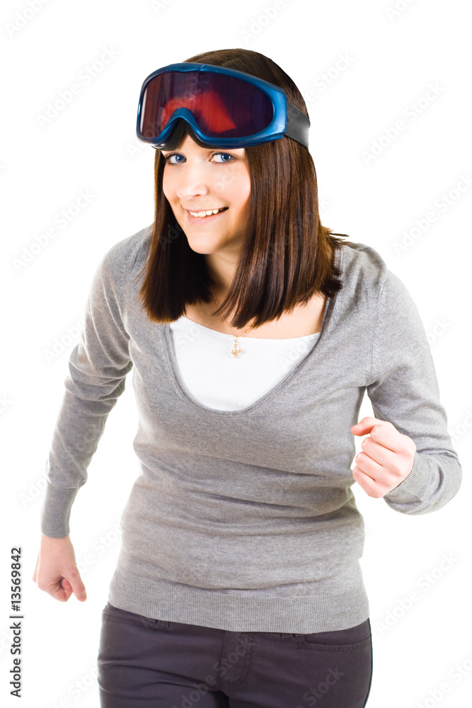 woman pretending to be skier