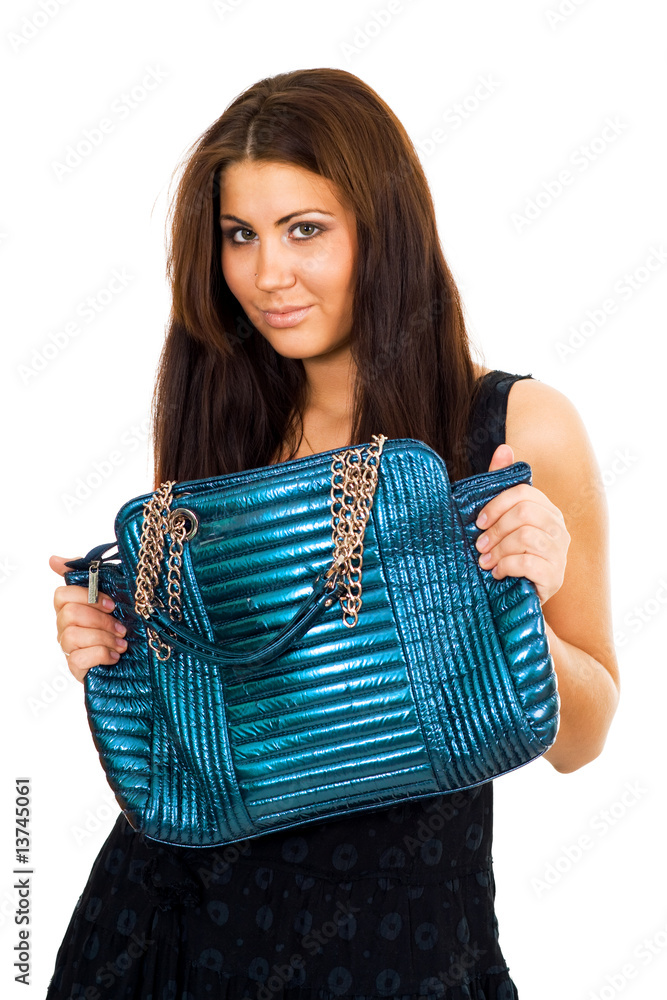 Young woman with her big purse