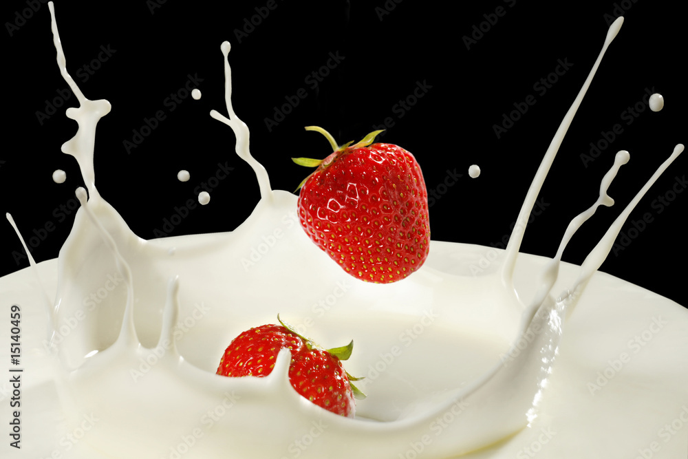 strawberries with milk splash