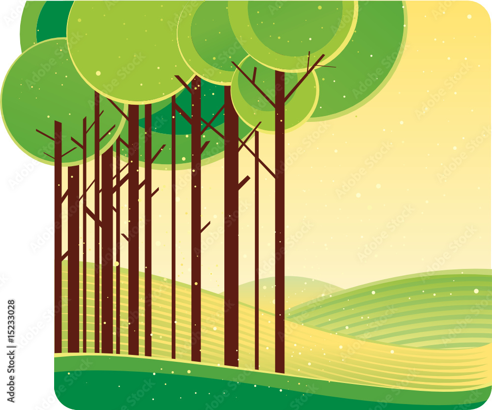 夏季绿色森林的风格化插图