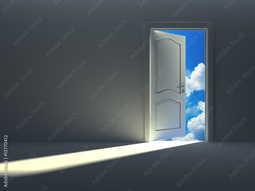Conceptual 3d image, door to the sky