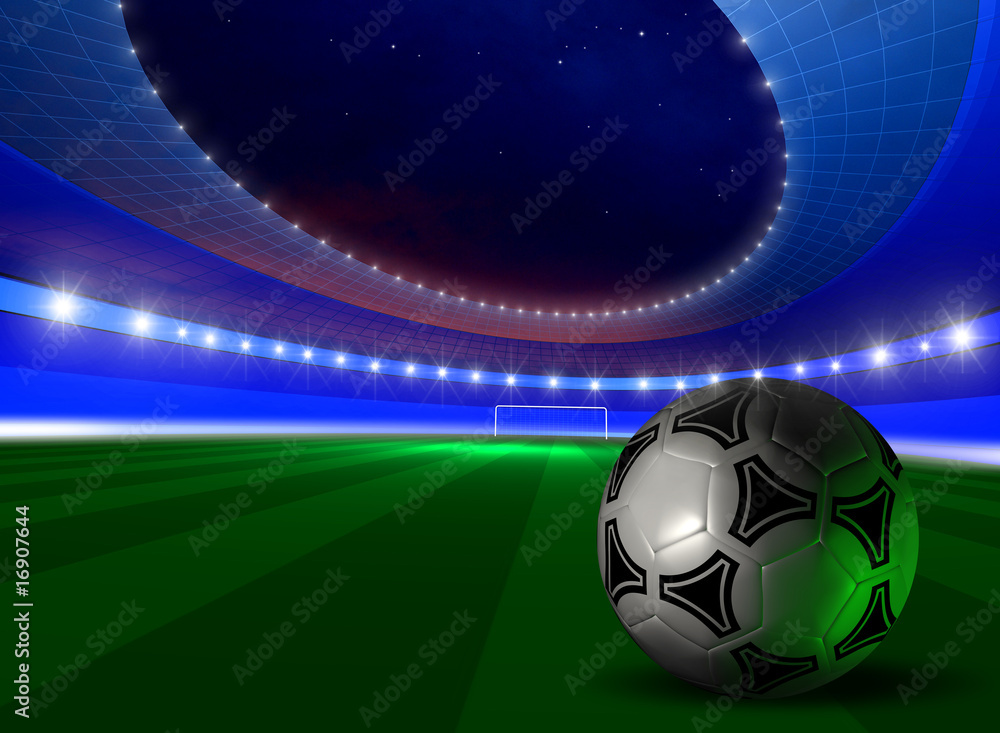 background with soccer ball on futuristic stadium