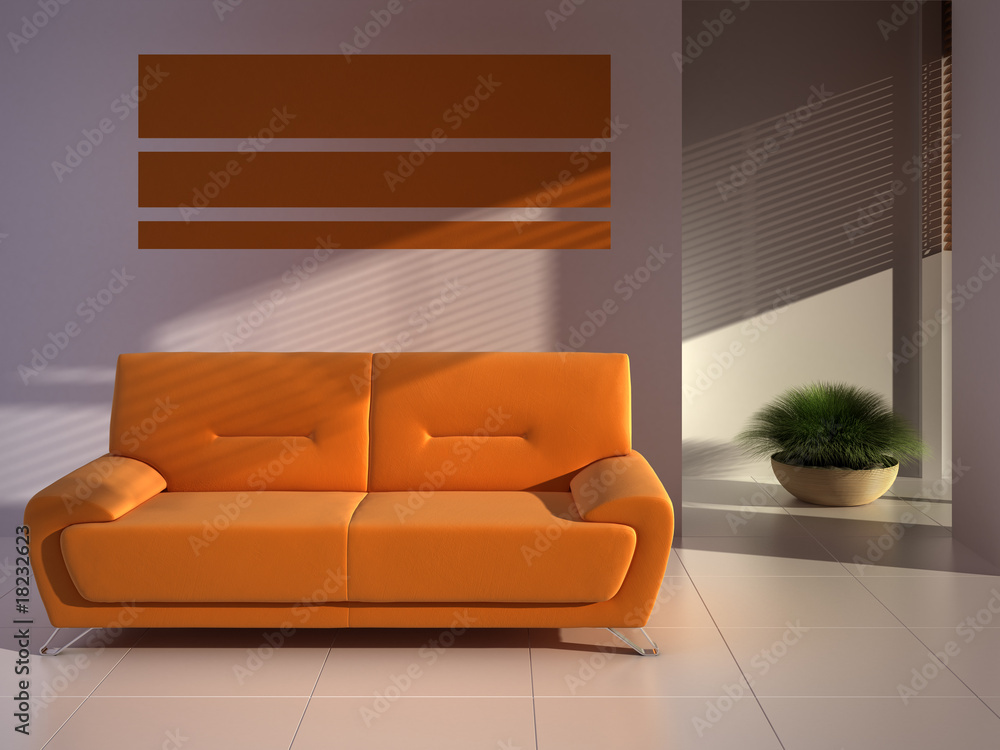 带沙发的橙色组合物