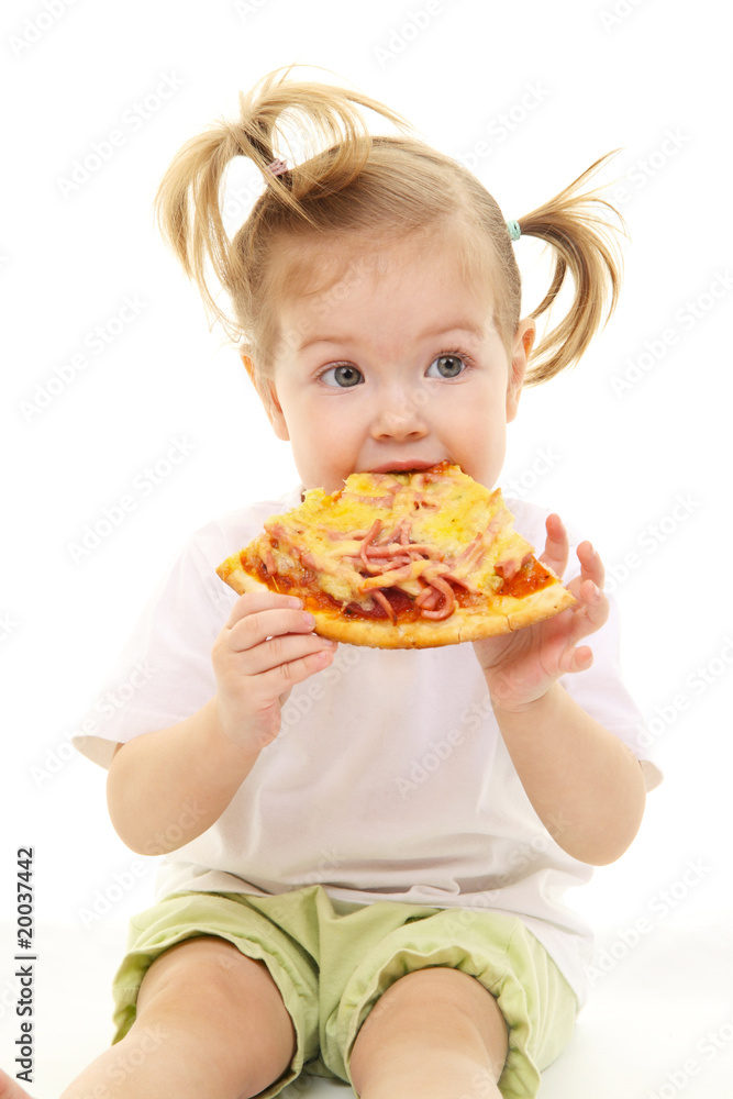 Baby girl with pizza