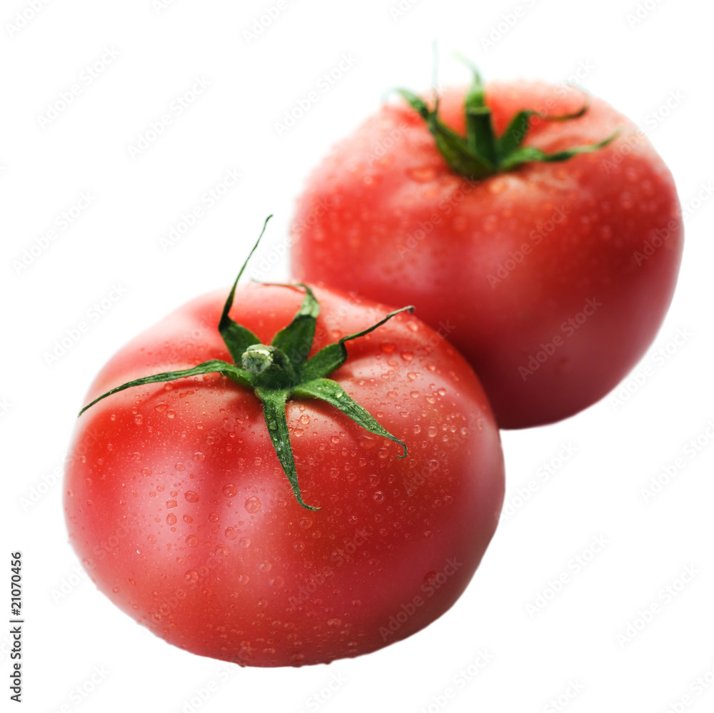 美丽的新鲜成熟番茄隔离在白色上