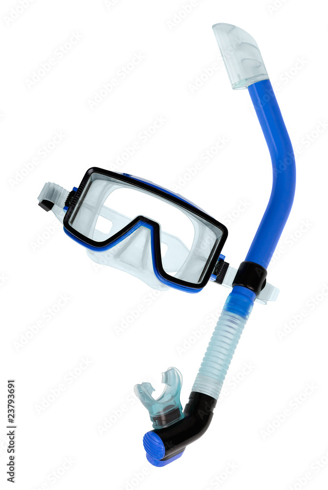 Taucherbrille mit Schnorchel auf Reinweiß