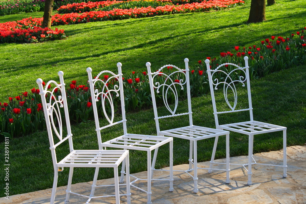 white chairs in the park