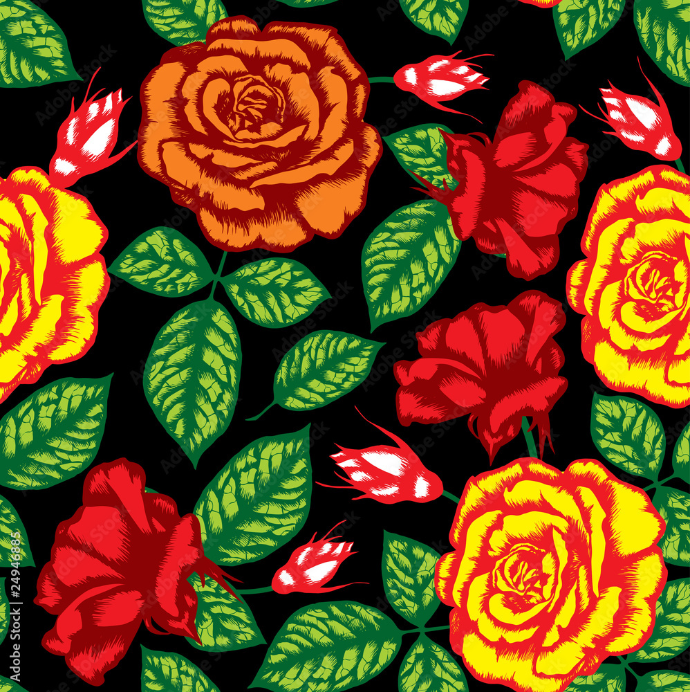 Retro flower seamless pattern - roses