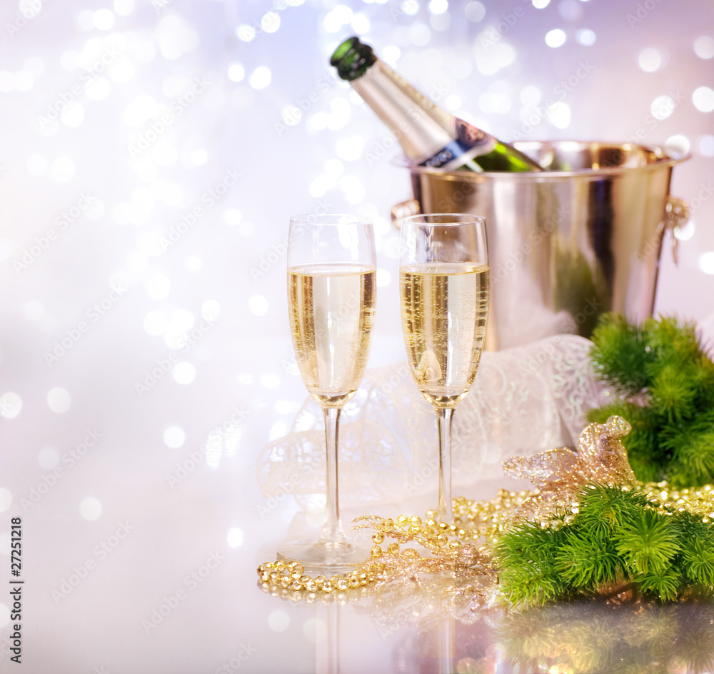 Two Champagne Glasses.New Year Celebration.Shallow DOF