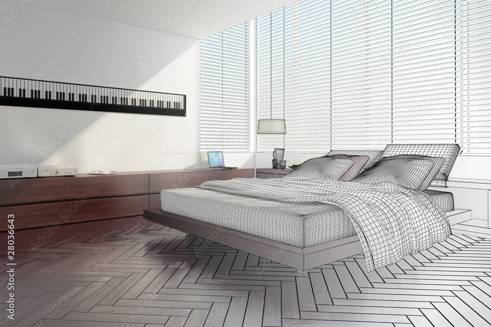 Modern designed bedroom (3d)