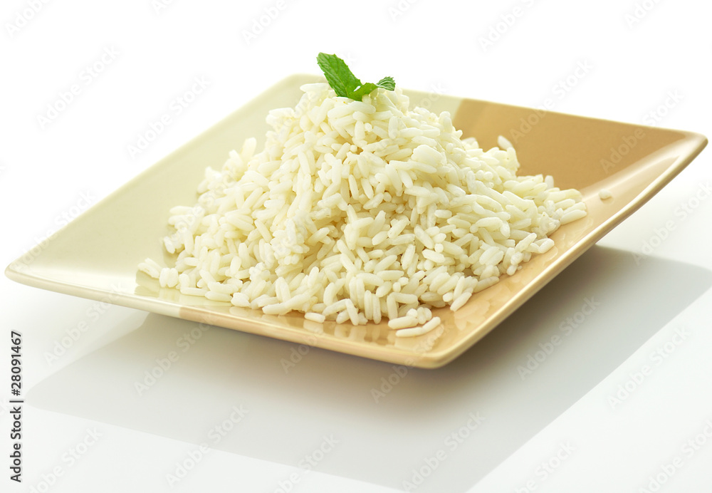 White steamed rice in a dish