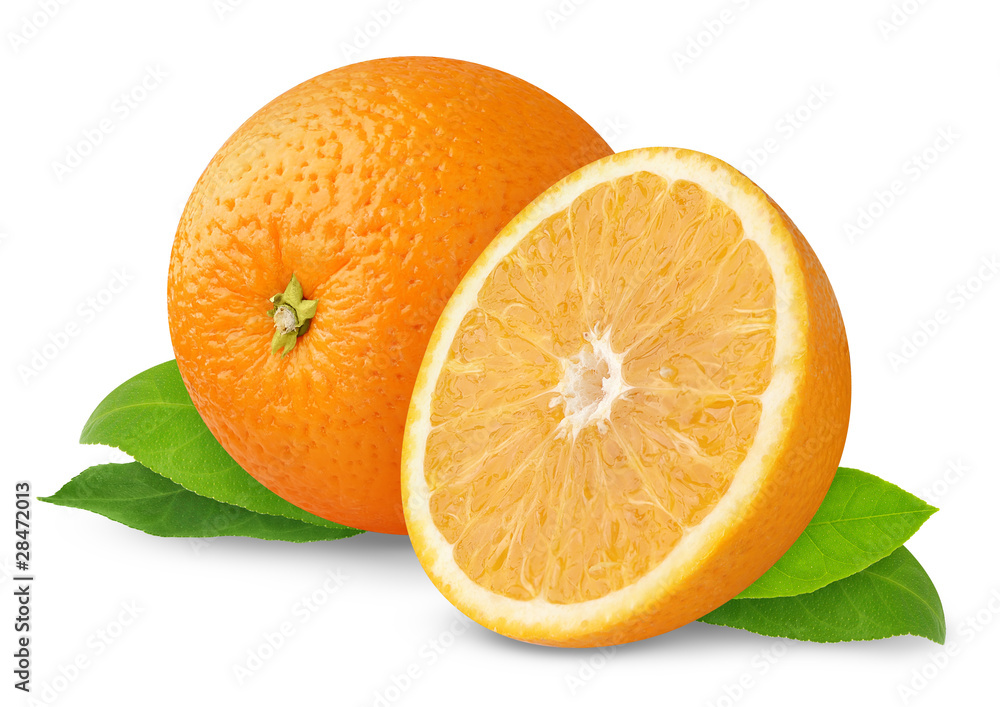隔离的橙子。在白色背景上隔离的切割橙色水果