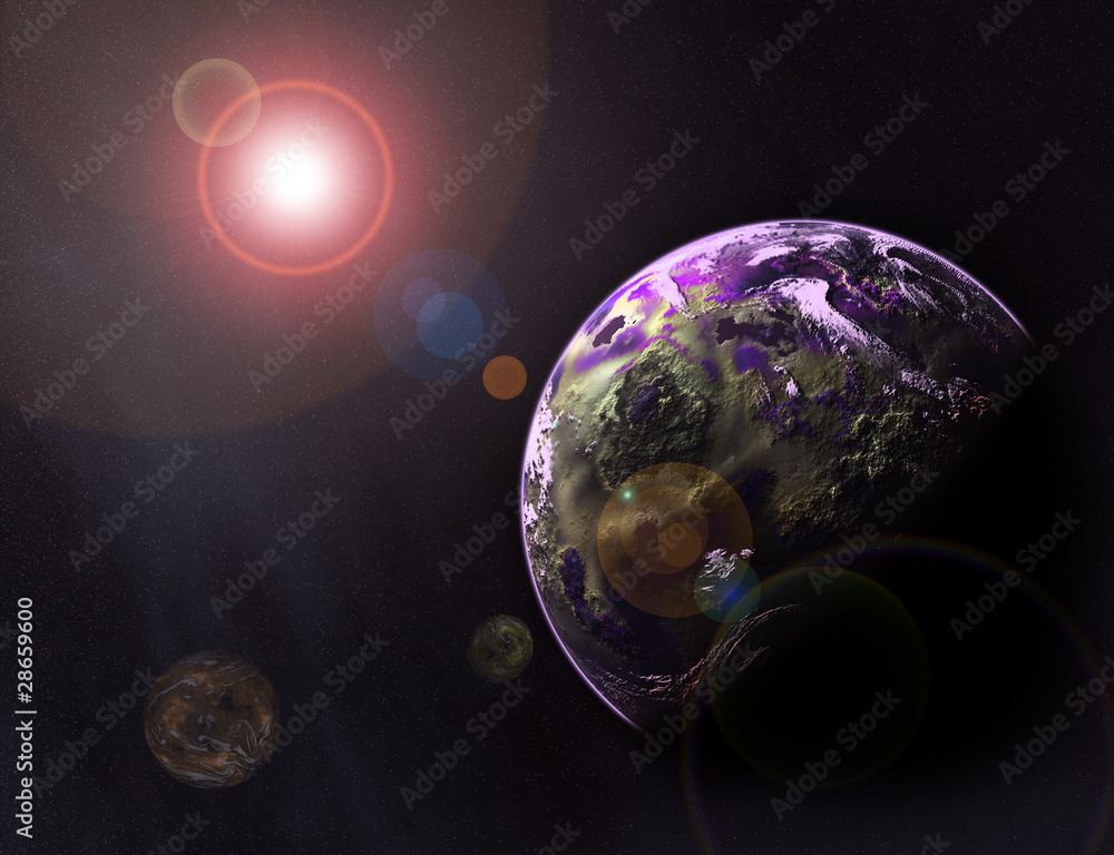 ilustracion  del espacio con estrellas ,planetas y la tierra