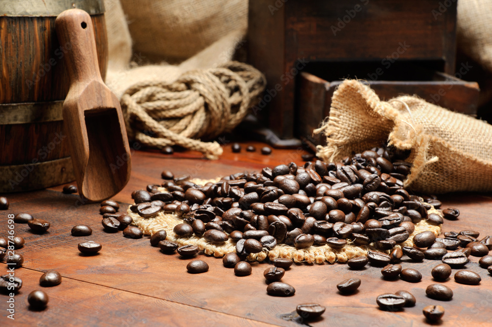 Coffee beans in vintage setting