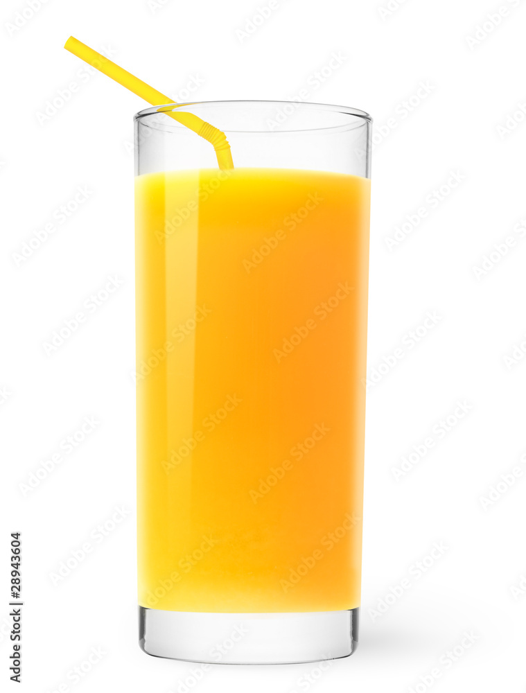 Isolated drink. Glass of orange juice with straw isolated on white background