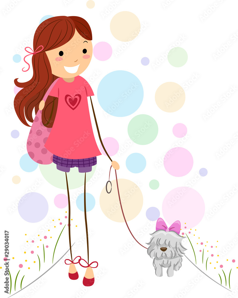 Girl Walking Her Dog