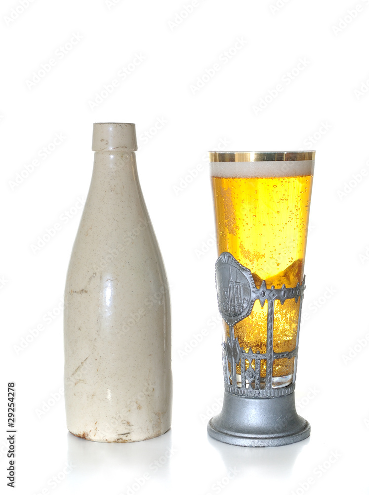 Old Ceramic Bottle and Beer