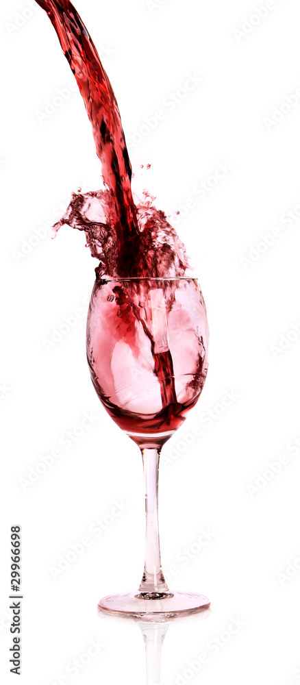Red wine splash, isolated on white background