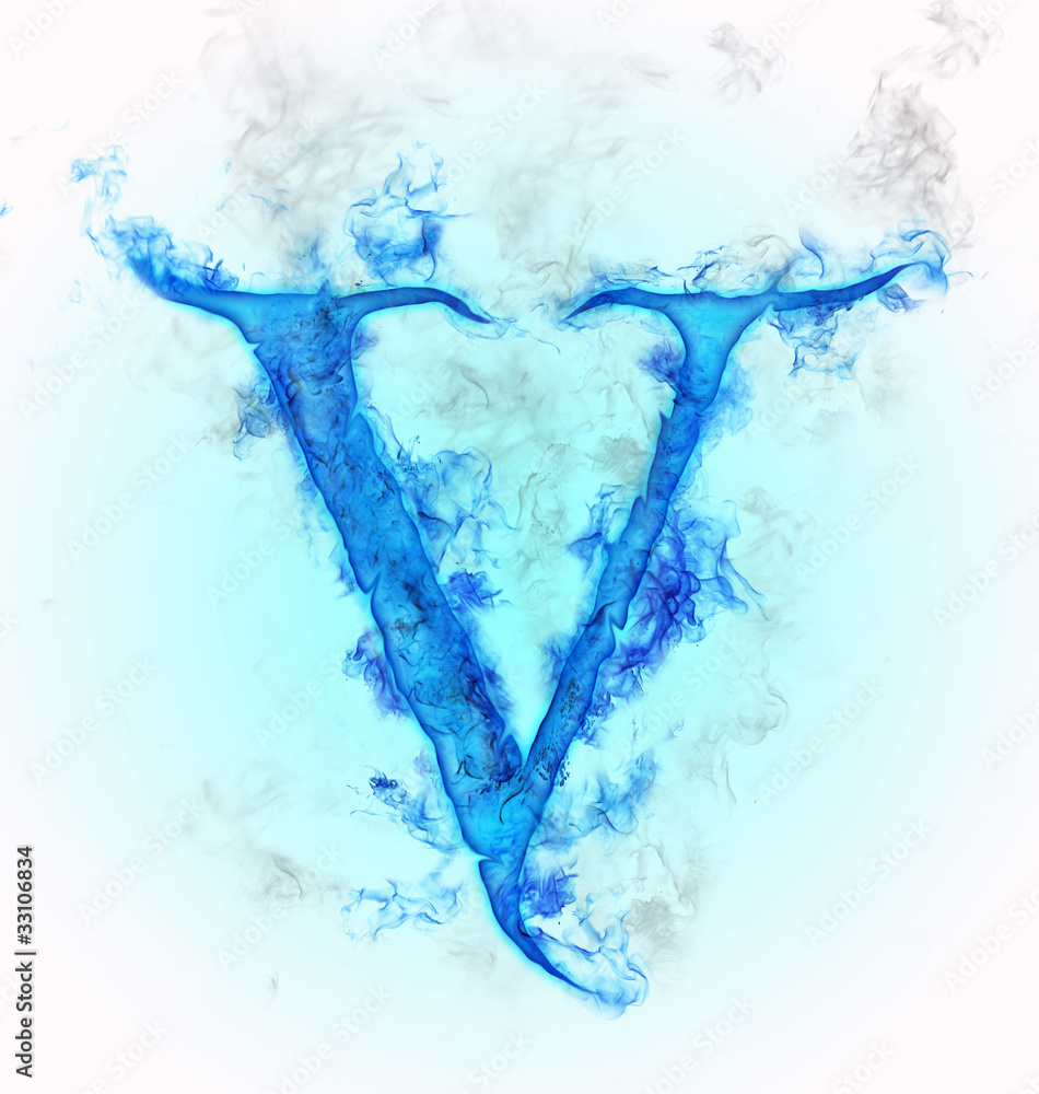 蓝色墨水设计的字母V