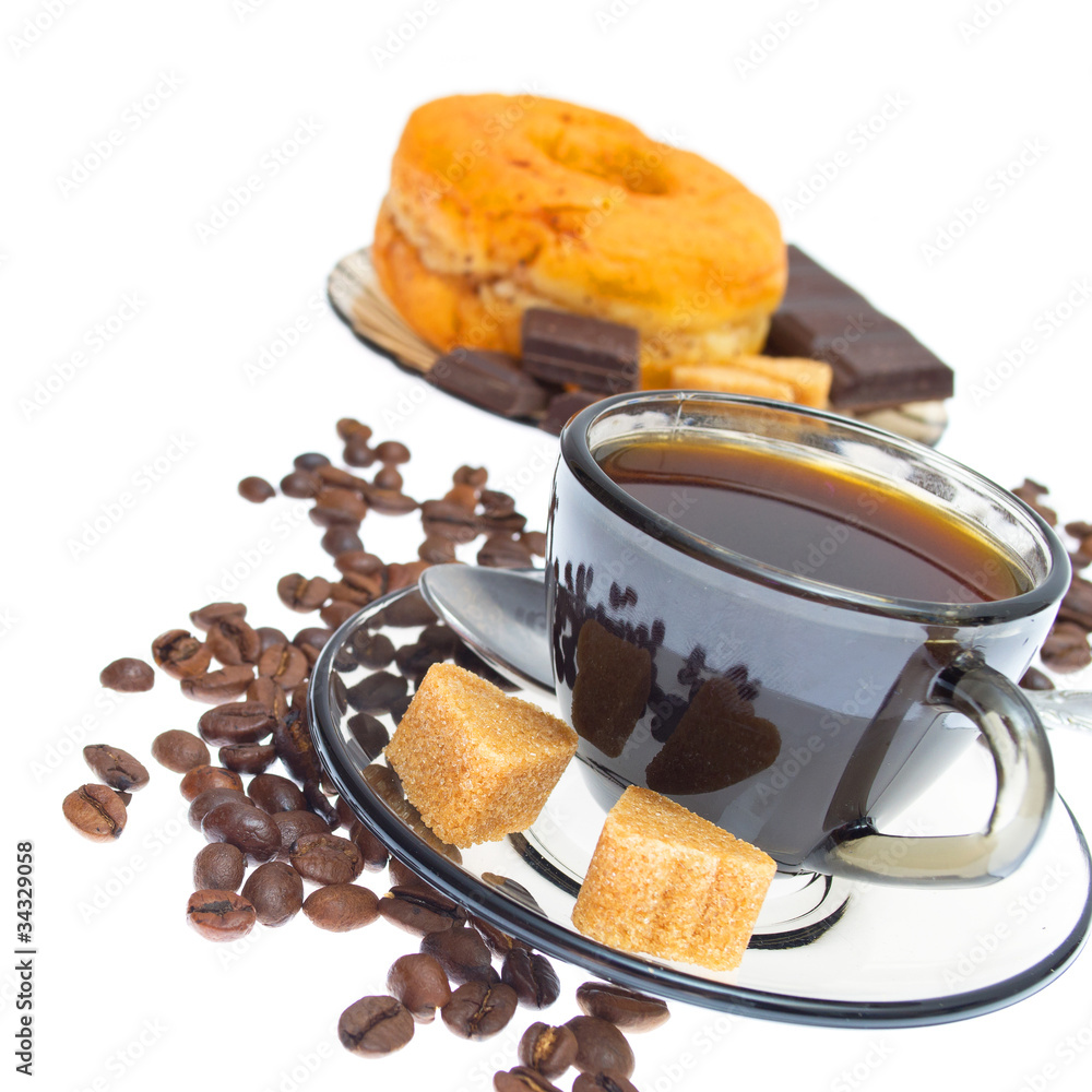 意大利意式浓缩咖啡甜甜圈、红糖和白b咖啡豆