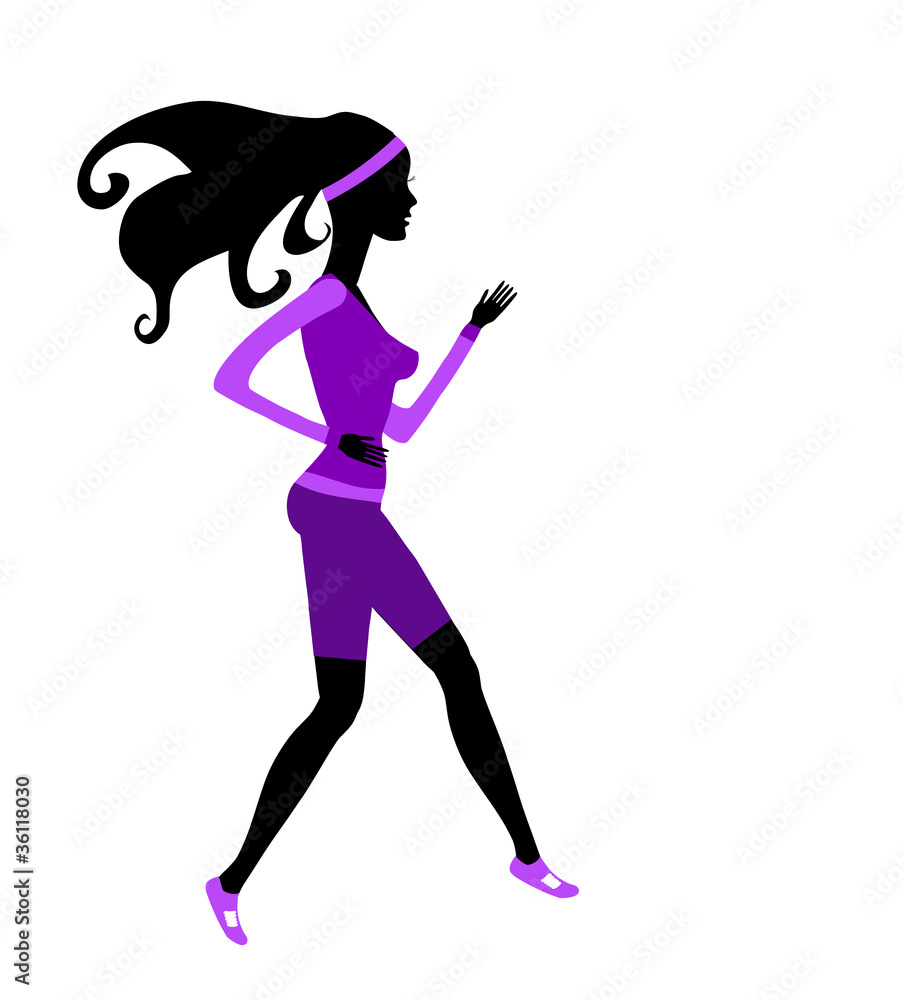 Beautiful girl on the run. vector silhouette