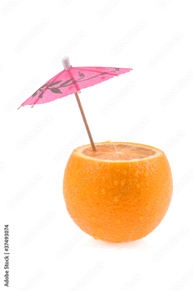 橙色和白底雨伞