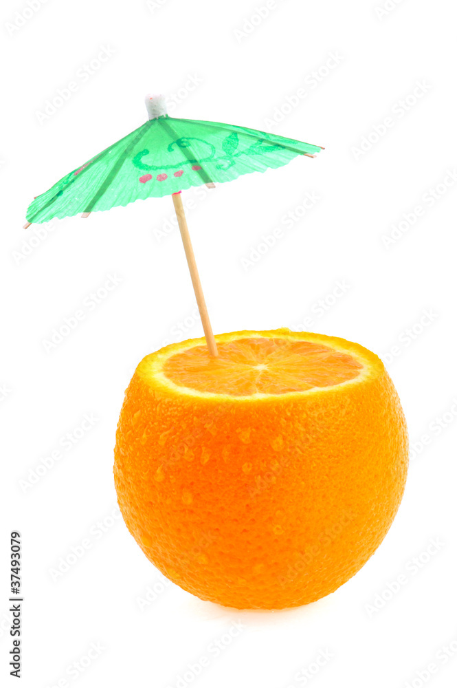 橙色和白底雨伞