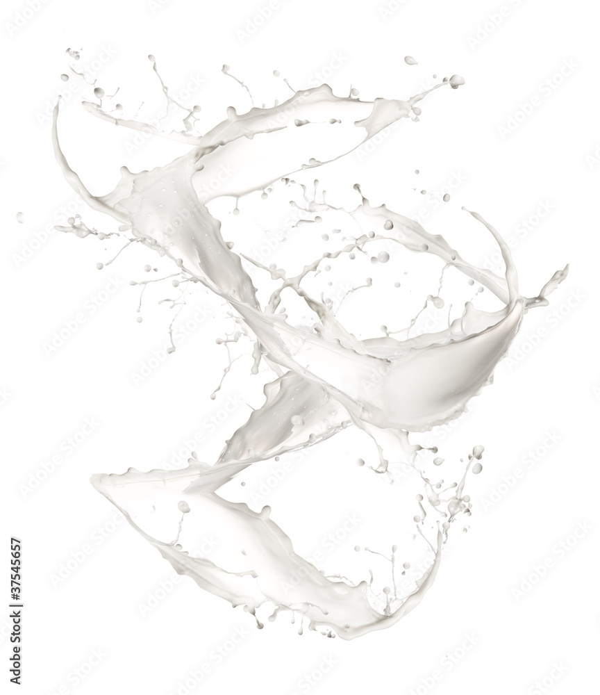 牛奶飞溅，隔离在白色背景上