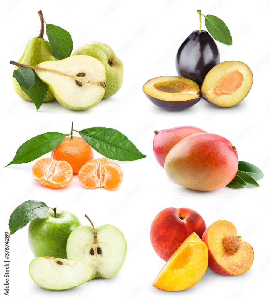 在白色背景上隔离的一组水果和蔬菜。