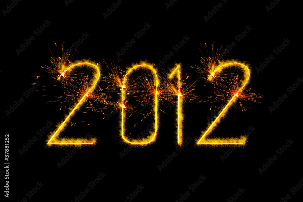 2012年新年快乐，由火花制成的标志