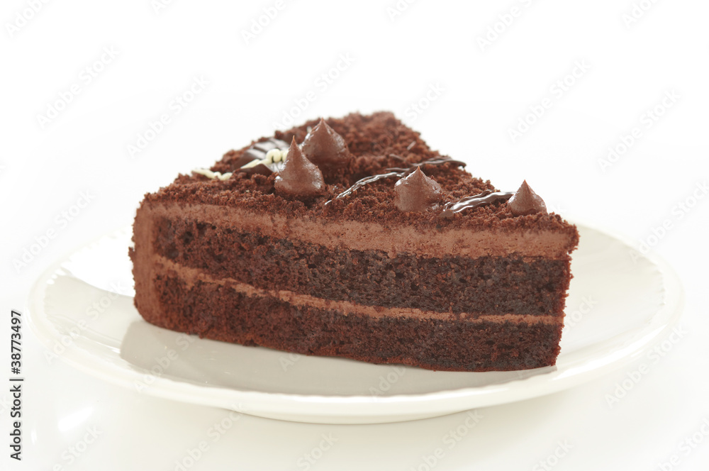 白盘子里的巧克力蛋糕片