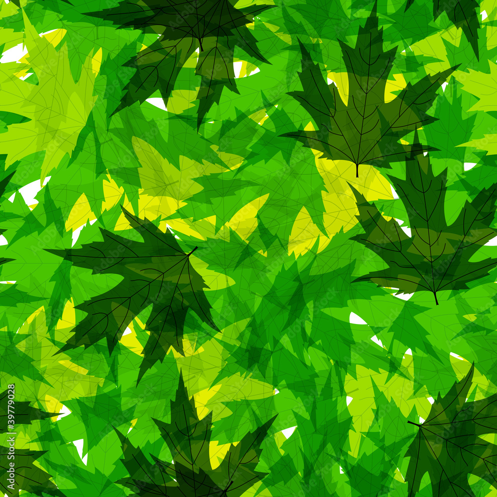 绿色叶子的无缝图案。矢量插图