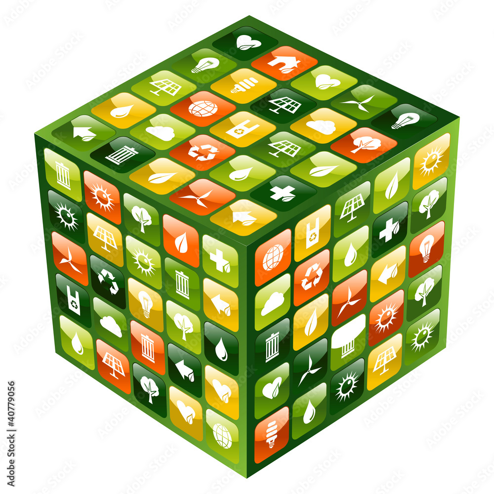 全球手机绿色应用图标立方体