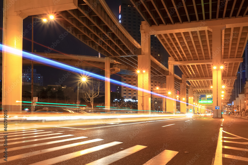 night traffic under the viaduct