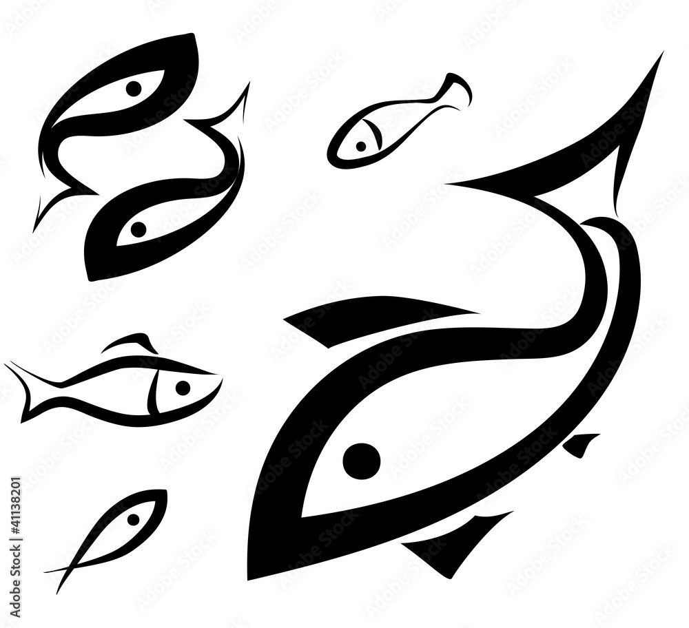 logo-like fish symbol set