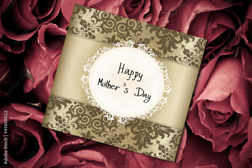 Mothers Day card on a background of red roses