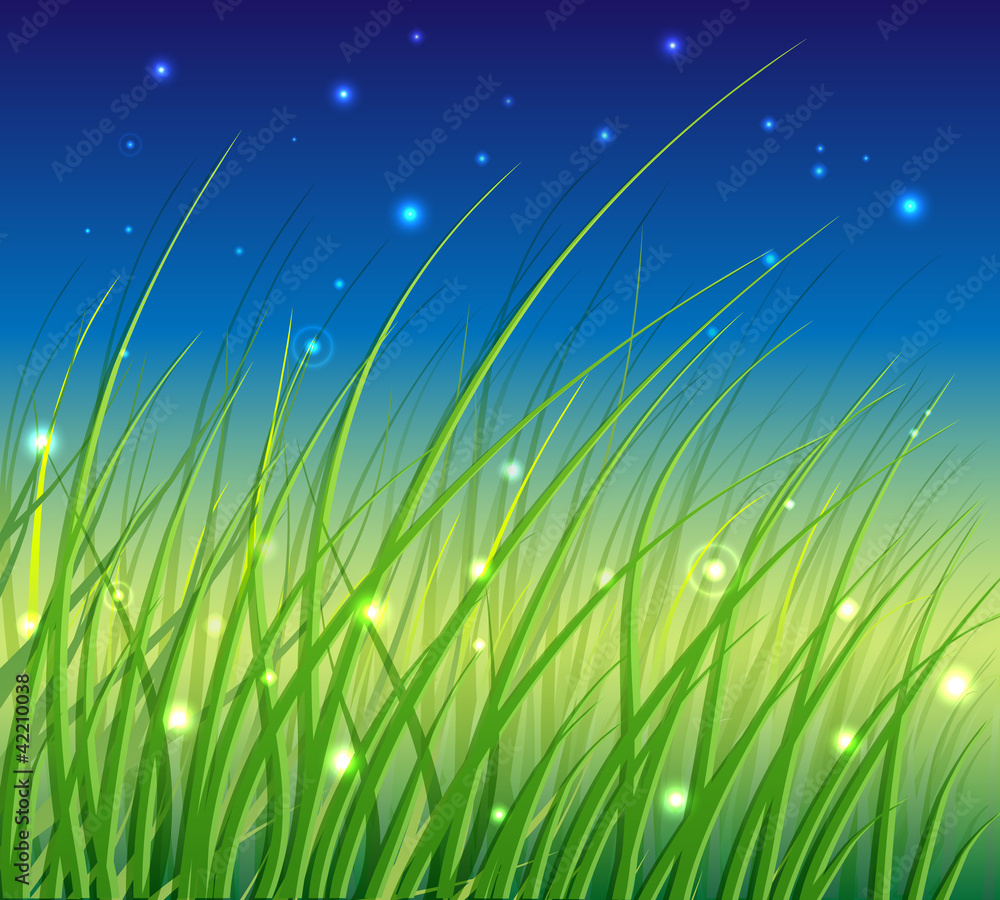 Abstract Floral Vector Background with Grass