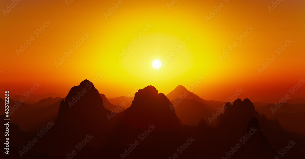 阿尔及利亚霍加山脉撒哈拉沙漠上空的日出