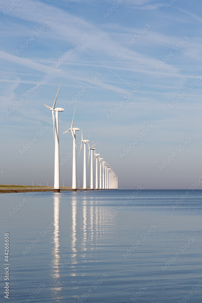 Dutch offshore wind turbines in a calm sea