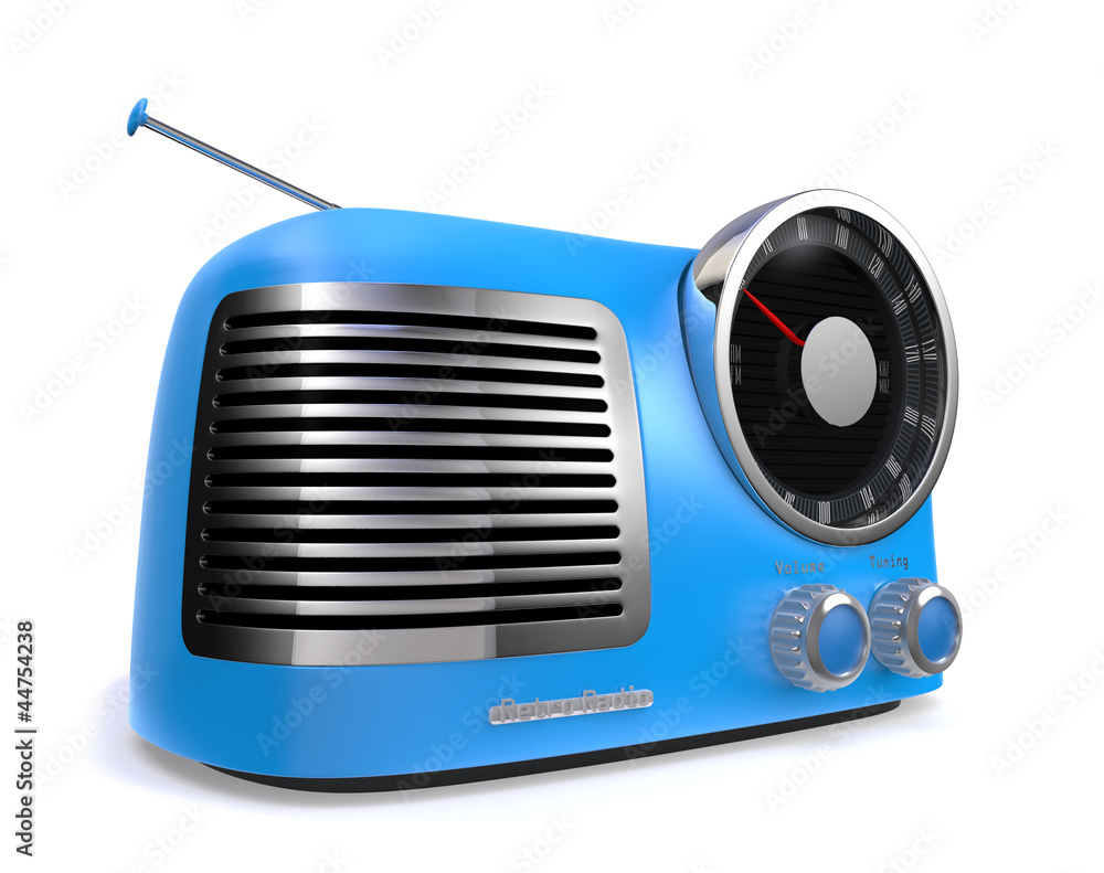 水蓝色金属复古收音机