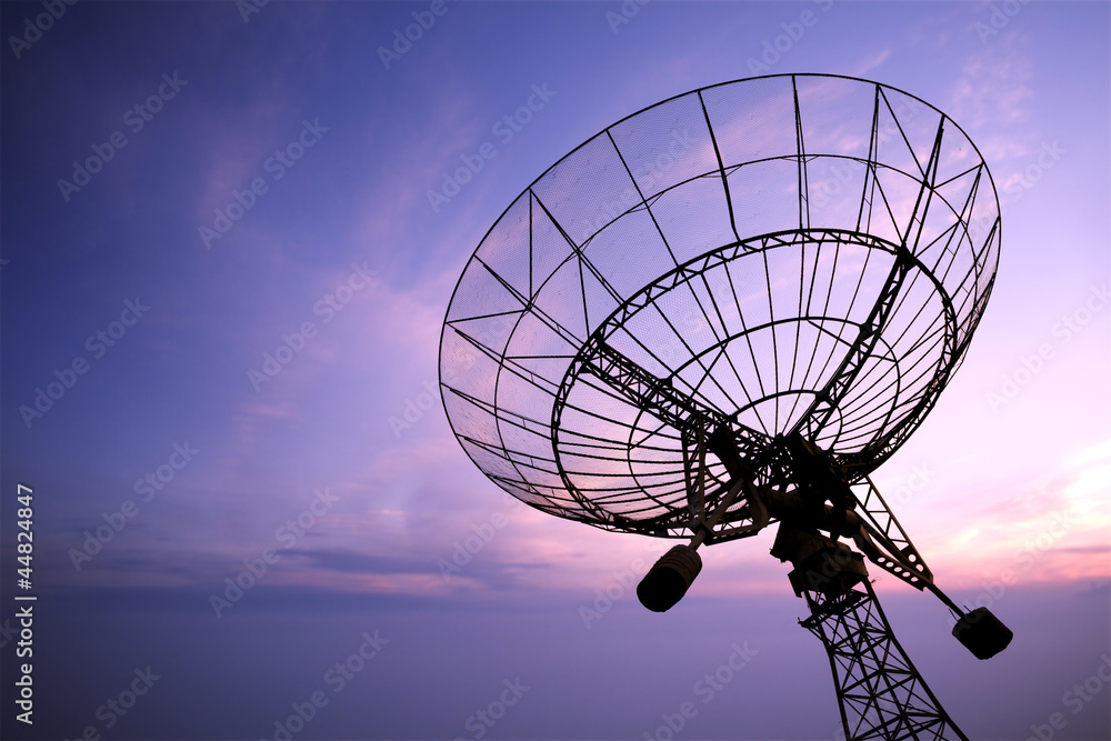 satellite dishes antenna with sunset