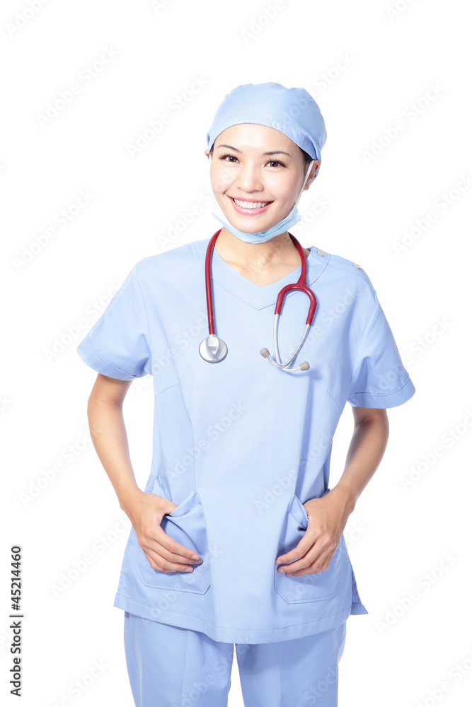 Smiling surgeon doctor woman with stethoscope