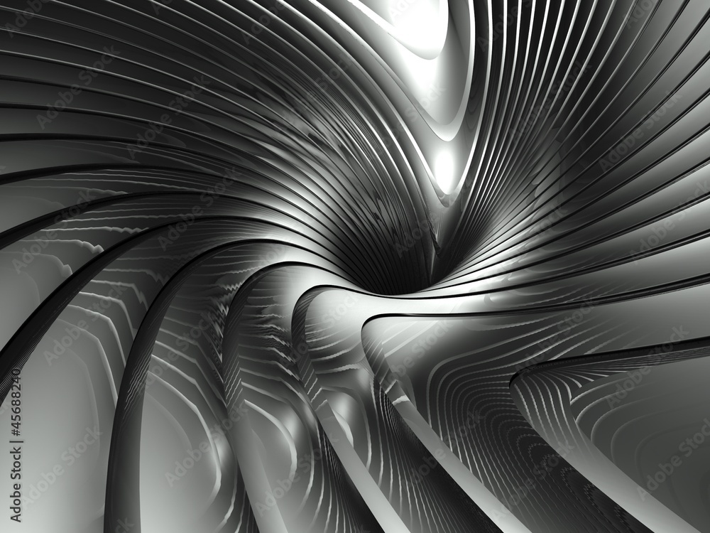 3d波浪形铝背景抽象银色漩涡