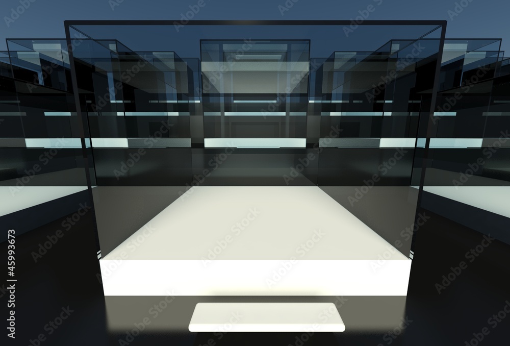 空玻璃陈列柜，三维展览空间