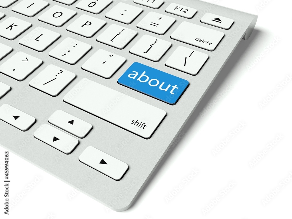 键盘和蓝色关于我们按钮，互联网概念